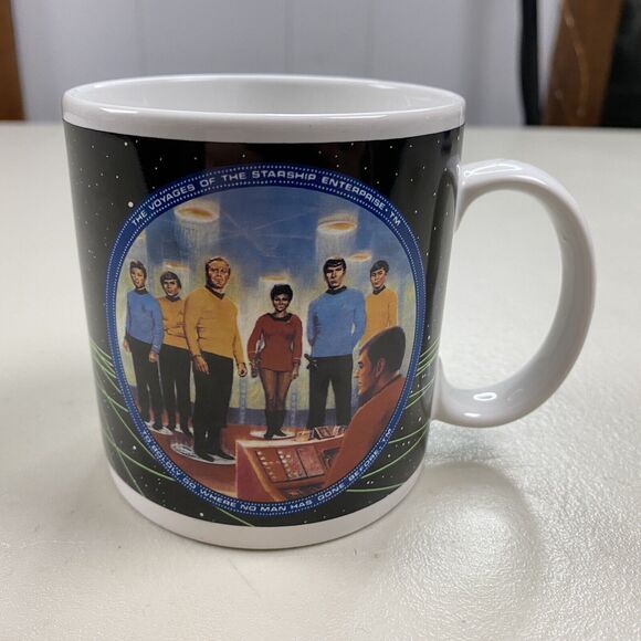 Vtg Star Trek Mug Original Enterprise Crew Beam Us Down Scotty Susie Morton 90s - Picture 1 of 8